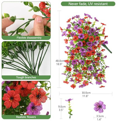 INQCMY 2 Pcs Artificial Fake Hanging Flowers for Outdoors UV Resistant - color: Red Purple