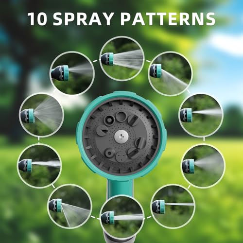 Heavy Duty Garden Hose 100 ft x 5/8", Water Hose with 10-Pattern Nozzle - size: Blue100FT