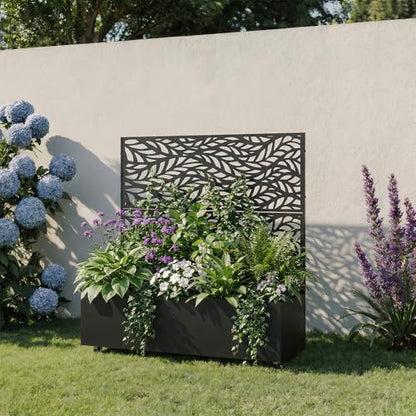 Metal Raised Garden Bed with Trellis and Wheels, 47"x47"x16" (Black-Leaf) - color: Black-leaf, size: 47"x47"x16"