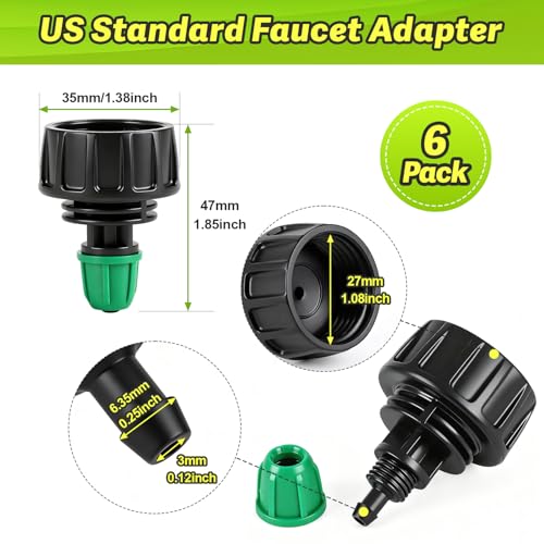 Universal 3/4 Inch Female Pipe Thread to 1/4 Inch Drip Irrigation Tubing Adapter, 6 Pack 1/4 In. Barbed Drip Line x 3/4 In. Faucet PVC Adapter Connect 3/4" FHT Garden Faucet Hose Bibb