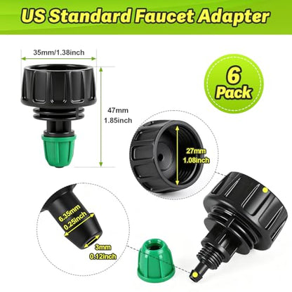 Universal 3/4 Inch Female Pipe Thread to 1/4 Inch Drip Irrigation Tubing Adapter, 6 Pack 1/4 In. Barbed Drip Line x 3/4 In. Faucet PVC Adapter Connect 3/4" FHT Garden Faucet Hose Bibb