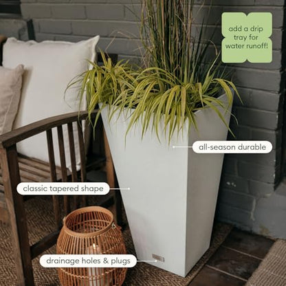Veradek Pure Series Taper Planter & Drip Tray - Tapered Planter with Shelf - color: Black, size: 26 inch - 2 pack with saucers