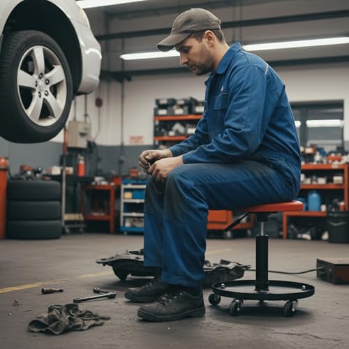 Rolling Mechanic Stool with Wheels Pneumatic Garage Shop Seat,Red - color: Red