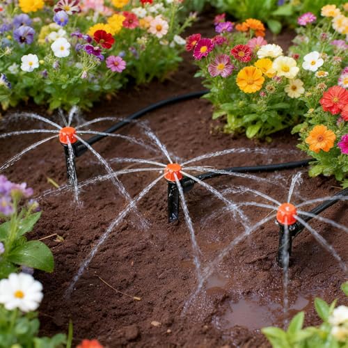 30 Pack Quick Connect Drip Emitters with Stake for 1/4" Irrigation Tubing, Adjustable 360 Degree Water Flow Irrigation Sprayer On 5" Stake Garden Irrigation Dripper for Watering System - color: Push Stream Emitter-30P