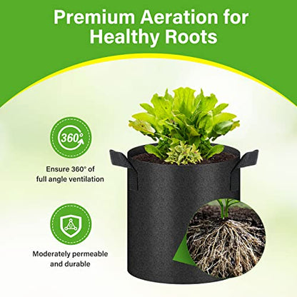 HealSmart 12-Pack 2 Gallon Nonwoven Grow Bags, Aeration Fabric Pots with Handles, Suitable for Garden Fruits, Vegetables and Flowers, Black - color: Black, 12 Pack, size: 2 Gallon