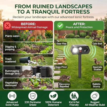 Solar Deer Repellent Outdoor, Motion Activated Animal Deterrent, 4 Pack