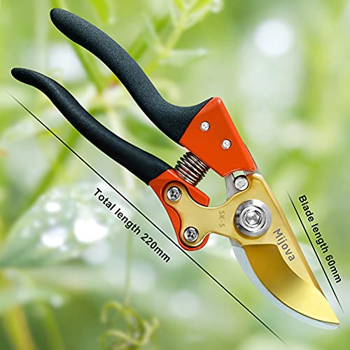 Garden Shears, Sharp Japanese SK5 Steel Blade Effortlessly Prunes 1/4" Branches, Hand Pruners Heavy Duty Professional Bypass, Garden Scissors & Flower Trimmers (golden) - color: Golden