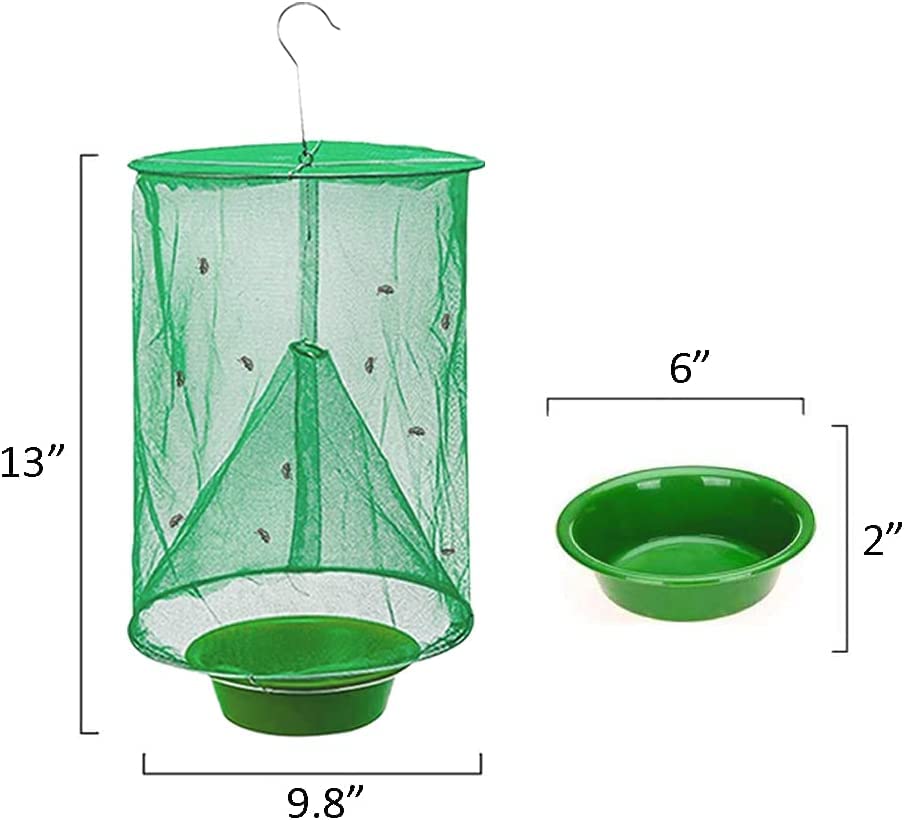 Ranch Fly Trap Outdoor Hanging Reusable with Fishing Apparatus | Food Bait Tray Catcher Cage for Indoor or Outdoor Family Farms, Park (4 Pack) - style: 4 pack