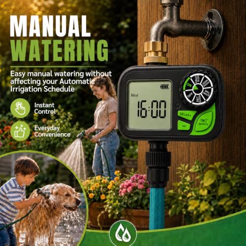 Sprinkler Timer for Garden Hose, Water Timer with Rain Delay, IP55 Weatherproof, Fits Standard 3/4" NH Hose Faucet