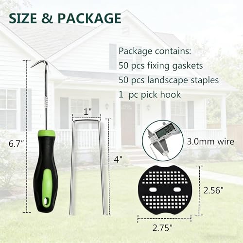 4 Inch 50 PCS Galvanized Landscape Staples with 50 PCS Gasket, Landscape Fabric Pins Stakes Lawn Ground Cover Graden Staples Spikes Weed Barrier Stakes - size: 4" 50 Pack