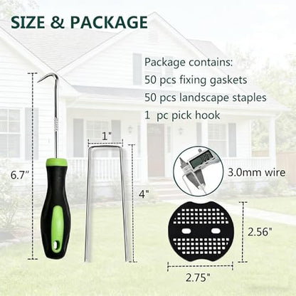4 Inch 50 PCS Galvanized Landscape Staples with 50 PCS Gasket, Landscape Fabric Pins Stakes Lawn Ground Cover Graden Staples Spikes Weed Barrier Stakes - size: 4" 50 Pack