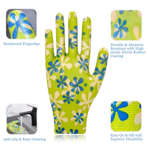 Garden Gloves for Women, Breathable Nitrile Coated Gardening Work Gloves for Women, Planting, Seeding,6 Pairs