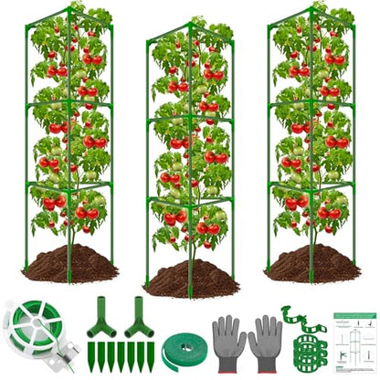 3 Packs Fiberglass Tomato Cages for Garden, 56 Inch Tall Tomato Plant Support, Adjustable Tomatoes Stakes Plant Climbing Trellis for Garden Vegetables Fruits, Tomatoes Support Cages with Clips - size: 3 Packs 56 Inches