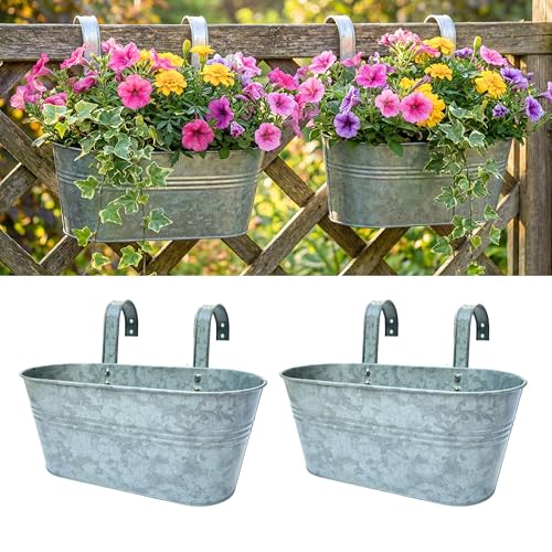 LaLaGreen Boho Rail Planter (16 in, 4 Pack) Silver Metal Fence Flower Pots - size: 16" (41cm) x 2 Pack
