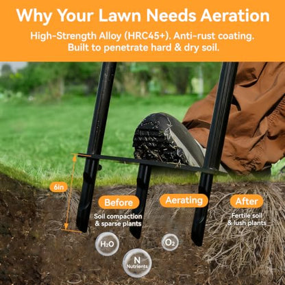 Manual Lawn Aerator Tool, Heavy Duty Core Aerator with Side-Eject Hollow Tines, 3-Tine Soil Plugger for Compacted Clay Soil, High-Strength Alloy Steel Yard Grass Aeration Hand Tool