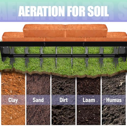 37" Tow Behind Spike Aerator Soil Penetrator Spikes Tractor, 300Lbs Heavy Duty Rolling Lawn Aerator, Manual Tow Behind Aerator with Rotary Spike for Lawn and Farm, Black