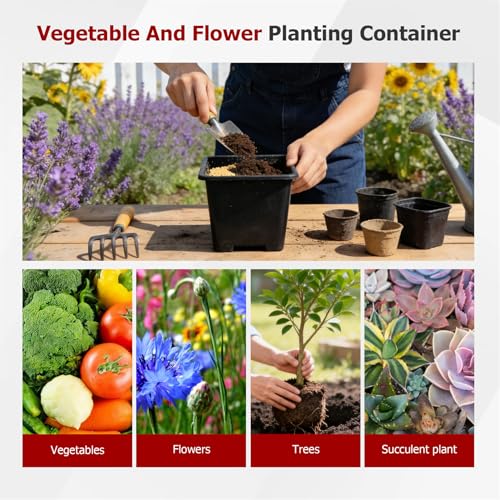 findmall 1 Gallon Square Black Nursery Pots Plant Pots Grow Pots Nursery Container for Planting Soil Plants 10 Pcs - color: Black, size: 1 Gallon