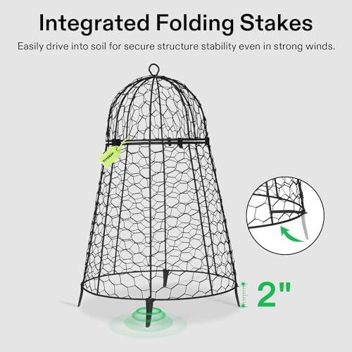 VIVOSUN Garden Cloches for Plants, Rustproof Chicken Wire Cloches with Flip-Top Design & Integrated Folding Stakes, Plants Protectors, Keep Small Animals Out, 6-Pack