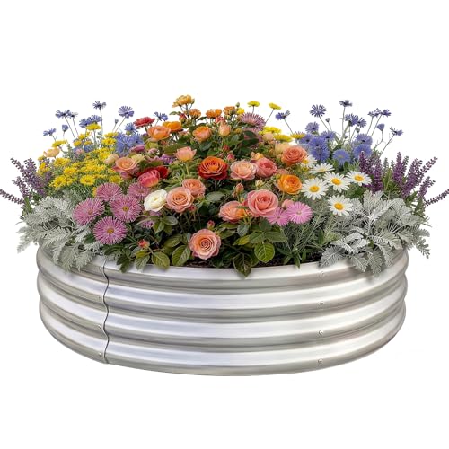 Land Guard 3×3×1ft Galvanized Raised Garden Bed Kit, Round Galvanized Planter Raised Garden Boxes Outdoor, Large Metal Raised Garden Beds for Vegetables, Silver - color: 1-silver, size: 3×3×1ft