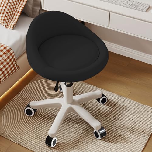Rolling Stool – Ergonomic Swivel Seat, Adjustable Height, Ultra-Quiet Wheels, Padded PU Leather Cushion, for Salon, Office, Massage & Medical Use Black sap1 - color: Black
