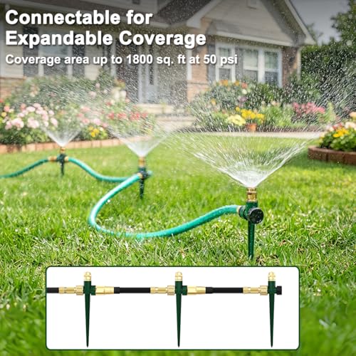 FANHAO 3-Pack Heavy-Duty Metal Lawn Sprinkler for Yard, 360° Adjustable Garden Water Sprinkler with Spike Base, Large Area Irrigation System for Lawn, Grass, Patio & Backyard