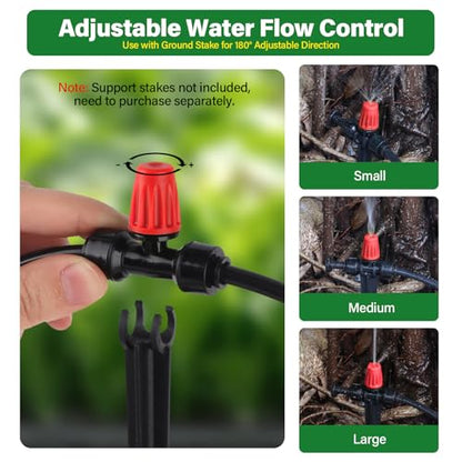 Kalolary 30Pcs Push-to-Fit Drip Irrigation Spray Emitters for 1/4" Tubing - size: 1/4” Push-to-Connect Tee- Misting- 30P Red