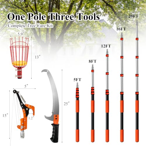 26FT Reach Manual Extendable Pole Saw Puner & Fruit Picker Kit