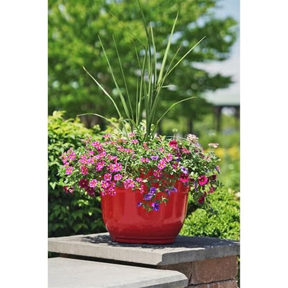 Garden Elements Indoor/Outdoor Glazed Brushed Happy Plastic Planter, Large, Bright Red, 15" - color: Bright Red