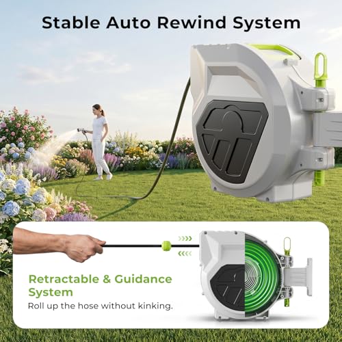 Retractable Garden Hose Reel, 1/2 Inch x 75ft, Wall Mounted Hose Reel - size: 1/ 2"75 FT