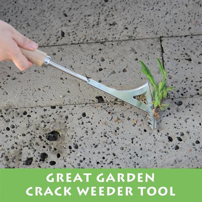 Crack Weeder, 13.4" Stainless Steel Crevice Weeding Tool with Wood Handle, L-Shaped Side-Walk Weed Puller Spatula, for Garden Lawn Yard Patio Terrace Paving Moss, Small Gardening Tool - size: 13.4" Crack Weeder