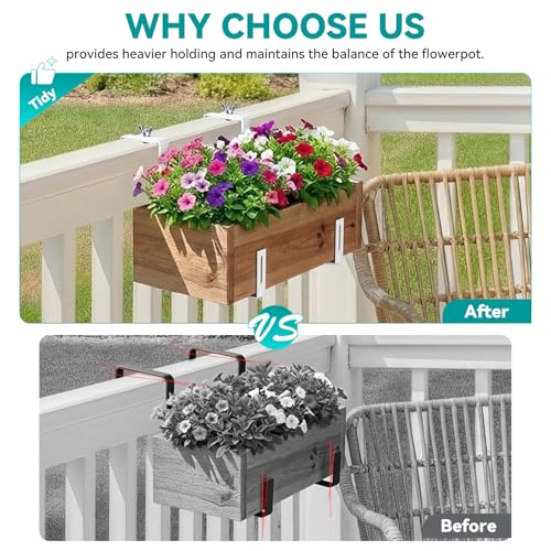 Adjustable Planter Box Brackets,Enhanced Bottom Support,Universal Outdoor Hanging Brackets,Flower Box Brackets for Fence Railings, Windowsill, Patio, Garden,Balcony. (White) - color: White