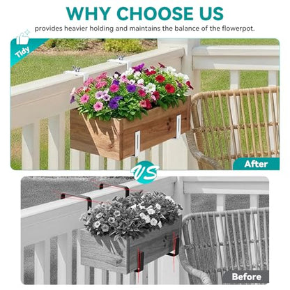 Adjustable Planter Box Brackets,Enhanced Bottom Support,Universal Outdoor Hanging Brackets,Flower Box Brackets for Fence Railings, Windowsill, Patio, Garden,Balcony. (White) - color: White