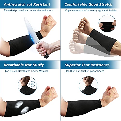 2 Pairs Protective Arm Sleeves, Cut Resistant Sleeve Arm Protectors Anti Abrasion Safety Armband for Garden Kitchen Work (Black+Grey) - color: Black+gray