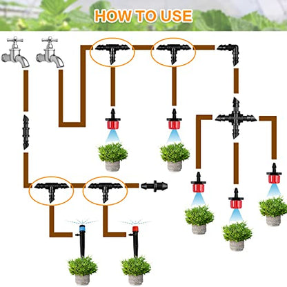 Gardrip Drip Irrigation Tee Fittings：100 Pieces Barbed Tee Irrigation Parts with Sharp End Fits for 1/4 Inch Drip Irrigation Tubing Drip Line T Connectors for Garden Lawn System - color: Tee-100P