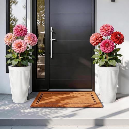 2-Pack 20" Matt White Resin Tall Planters with Fluted Texture - color: 20"h-white Ceramic