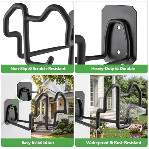 Wall Mount Hose Holder with Nozzle Slot,Rust Resistant,Matte Black - color: Matte Black