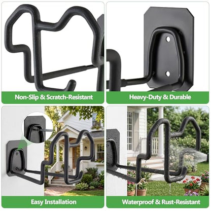 Wall Mount Hose Holder with Nozzle Slot,Rust Resistant,Matte Black - color: Matte Black