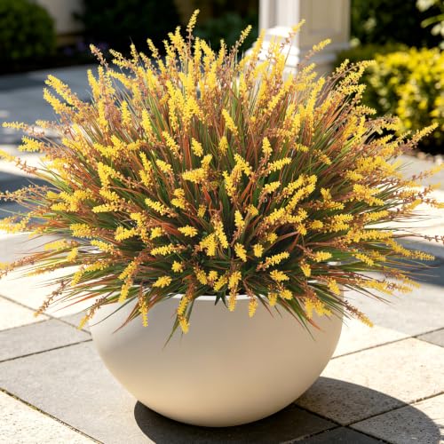 12 Pcs Fake Fall Plants Artificial Monkey Grass for Outdoors Planter Decor - color: Gradient Brown Leaves Yellow, size: 12 Pcs