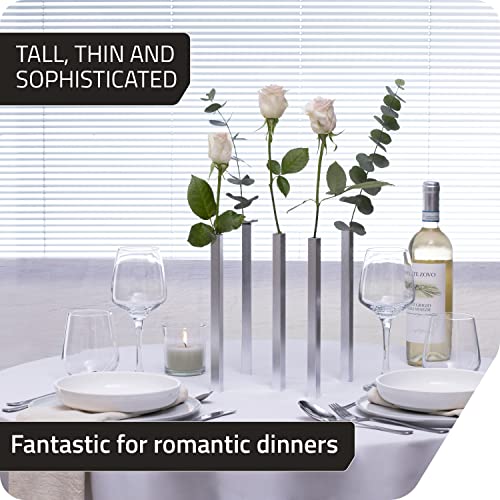 PELEG DESIGN Magnetic Bud Vase Set (Silver) - Unique Home Decor Gift & Modern Table Centerpiece - 5 Aluminum Single Stem Vases - 9.4" Tall Gravity Defying Decor - color: Silver - Set of 5