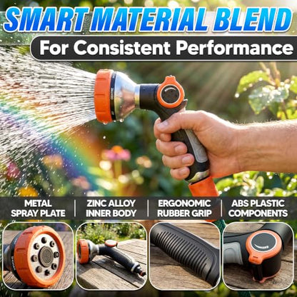 Metal Hose Sprayer Nozzle, 8 Spray Patterns, Flow Control, Black & Orange - color: Metal-Orange