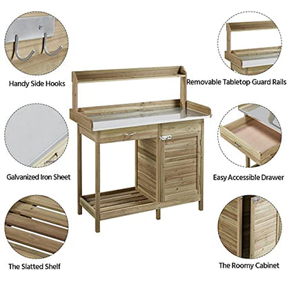 Topeakmart Outdoor Potting Bench with Storage Potting Table,Light Green - color: Light Green