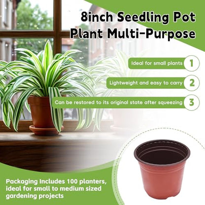 HOSTIC 8 Inch Nursery Pot Seedling Pot Plant Container Seed Starting Pots Multipurpose Plastic Pots 100 Packs - size: 8 Inch