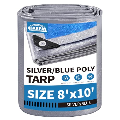 TARPAL Tarp 8x10 feet 7.5mil Multipurpose Waterproof Poly Tarp Silver/Blue - color: Silver/Blue-7.5mil, size: 8x10 Feet-Finished size