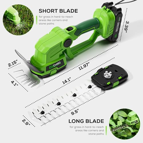 21V Cordless Hedge Trimmer, 2 in 1 Handheld Bush Trimmer with 2 x 2000mAh Batteries + Charger, Electric Grass Shear for Garden Yard Lawn Care, Powerful & Lightweight - size: Hedge Trimmer + 2 Batteries