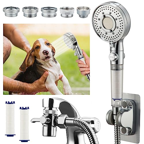 Klleyna Filter Dog Shower-Attachment for Bathtub-Faucet - ON/OFF Shower Head Attaches to Tub Spout, Pet Wash Hose Sink Sprayer (5 Adapters), Bathroom Kitchen Tap Extension for Hair Washing & Baby Bath - color: White