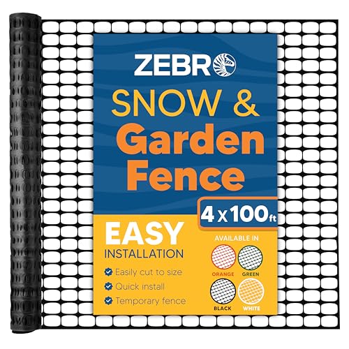 ZEBRO 4' x 100' Black Plastic Garden Fence Roll – Standard Duty Safety Netting for Snow, Poultry, Deer, Dogs – Reusable Outdoor Barrier for Yard, Landscaping, Animal Protection - color: Black, size: Standard-Duty 4' x 100'