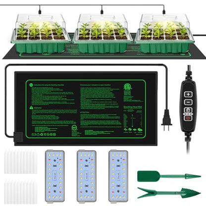 2026 Seed Starter Trays with Grow Lights and Heat Mat, 36 Extra Large Cells Plant Starting Kit, 4 Timing Set ,Humidity Domes Heightened Lids for Greenhouse Germination Seeds Growing Starting (3PACK)
