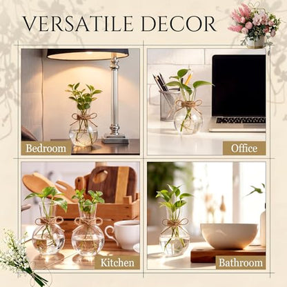 10 Pack Glass Plant Propagation Stations, Plant Terrarium Bulb Glass Propagation Vases with Hemp Rope, Clear Hydroponics Jars Gardening Gifts for Home Office Desk Decoration