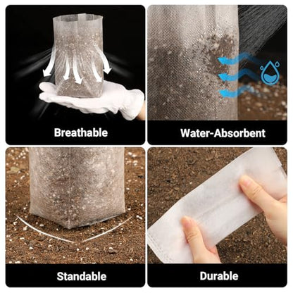 Seedling Grow Bags for Plants Bulk, 6x8 inches Sturdy Non-Woven Nursery Bags, 100PCS Solid Plant Grow Seed Starter Bag, Fabric Seedling Pots Pouches Planting Home Garden Supply - color: White, size: 6.3"x7.8"/Pack of 100