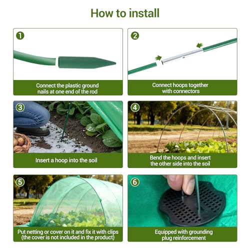 Garvee Garden Netting Kit, 8 x 24 ft Fruit Tree Mesh Netting with 5 Sets Fiberglass Garden Hoops & 20 Clips, Insect Bird Barrier Cover for Vegetable, Fruit, Flowers Protection, White